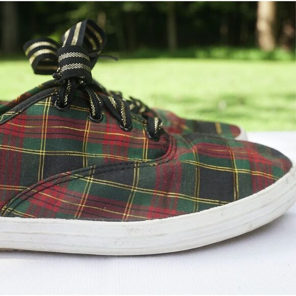 Vintage 90s Keds Red Green Christmas Plaid Sneakers - Picture 4 of 11